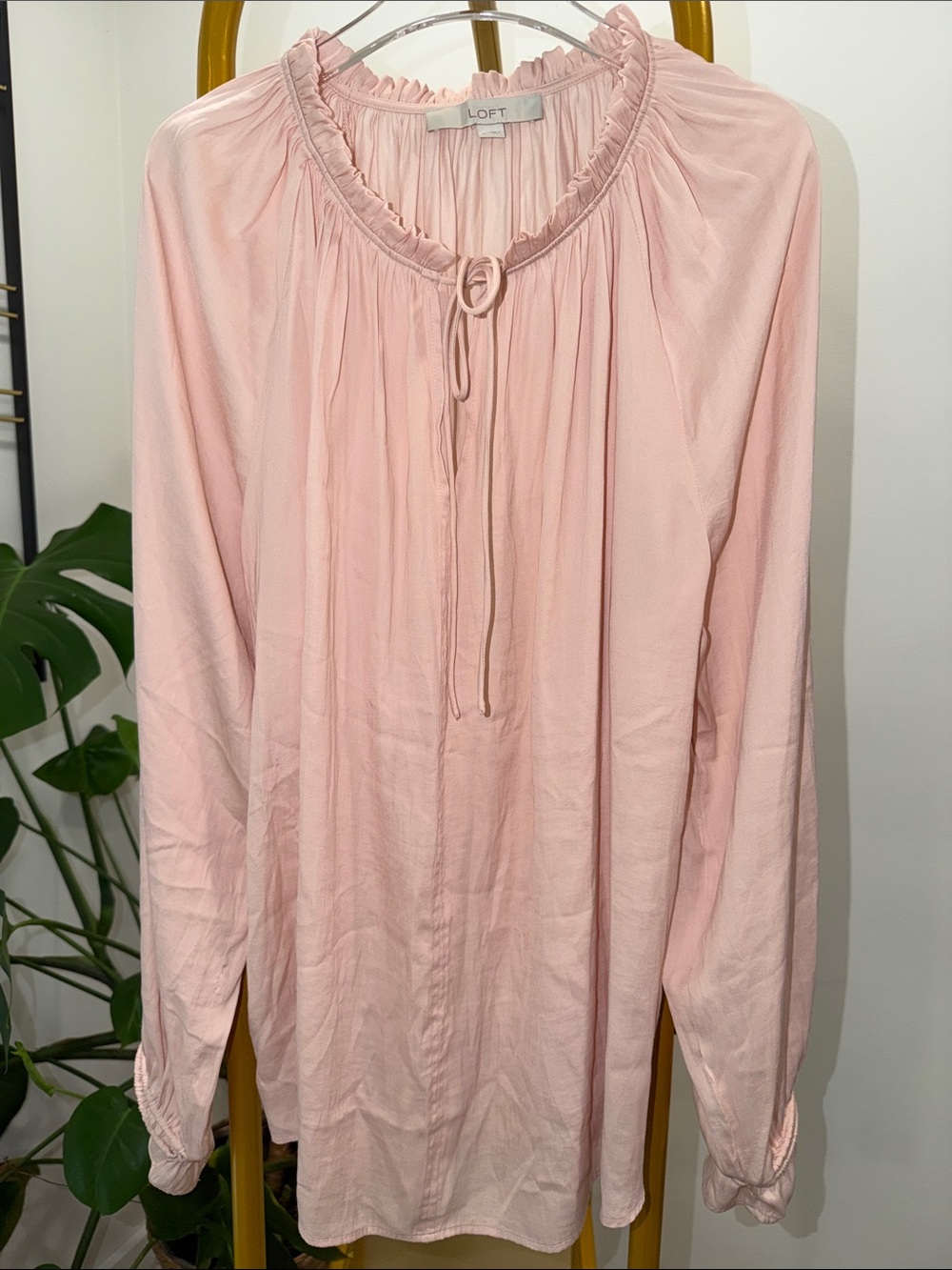 LOFT Pale Pink Long-Sleeve Peasant Blouse